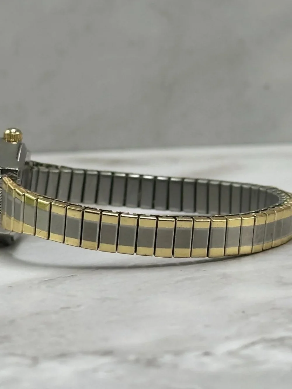 3/$30 Accutime Watch Women Silver Gold Oval Dial Stretch Band Works 6.5